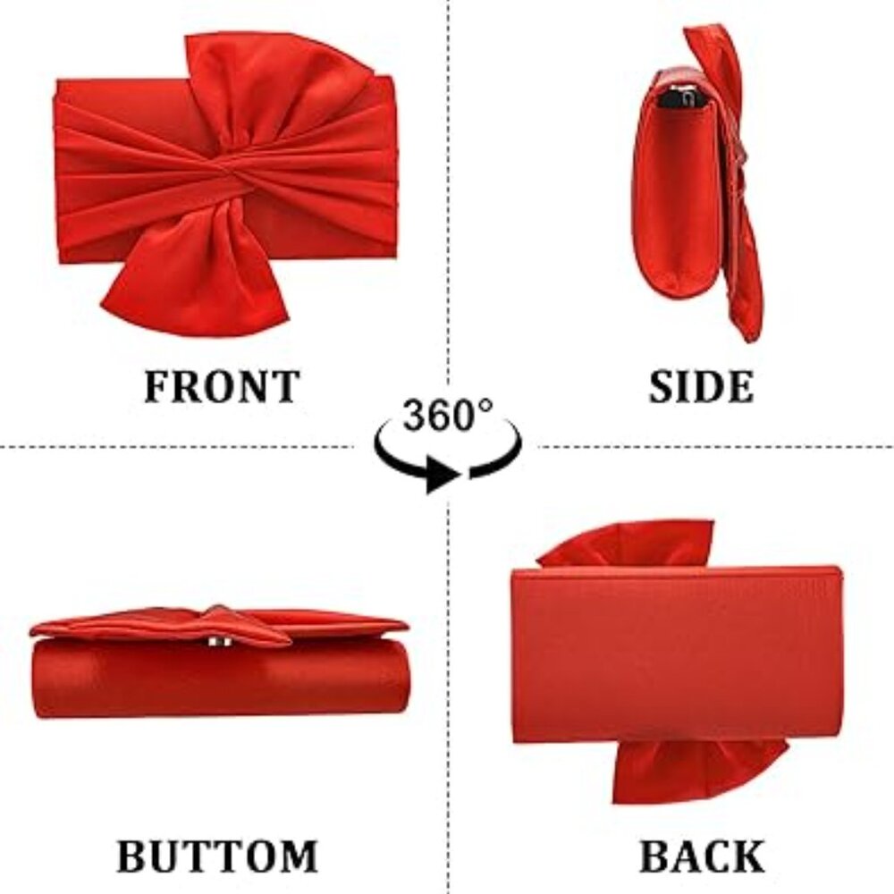 Bow Clutch Purse for Women Evening Bag Formal Vintage Satin Handbags for Bridal - Picture 2 of 5